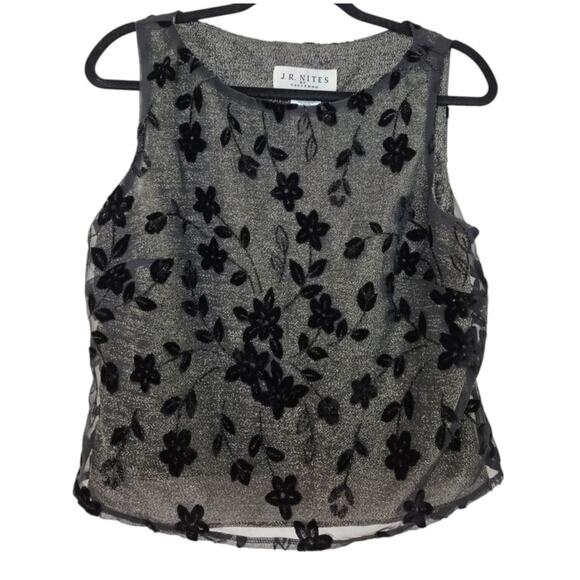 Vintage Velvet Burnout Womens Sz M Top Metallic Sheer Silver Black Fairy Grunge - Picture 1 of 8
